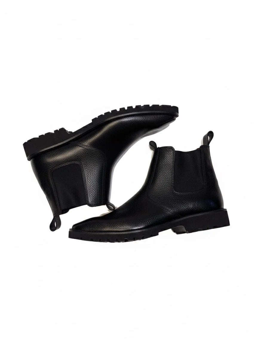 Black Leather Mac Chelsea Boots (Lug Sole)