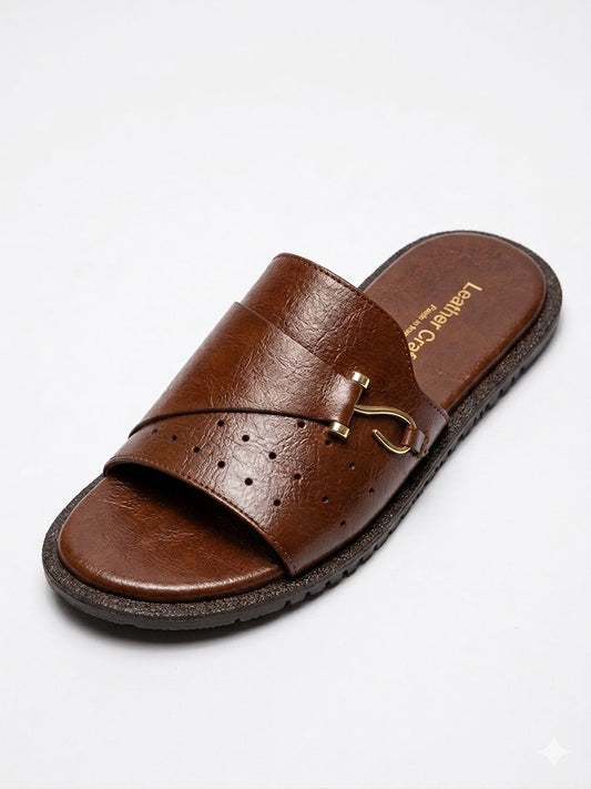 Brown Leather Buckle Chappal