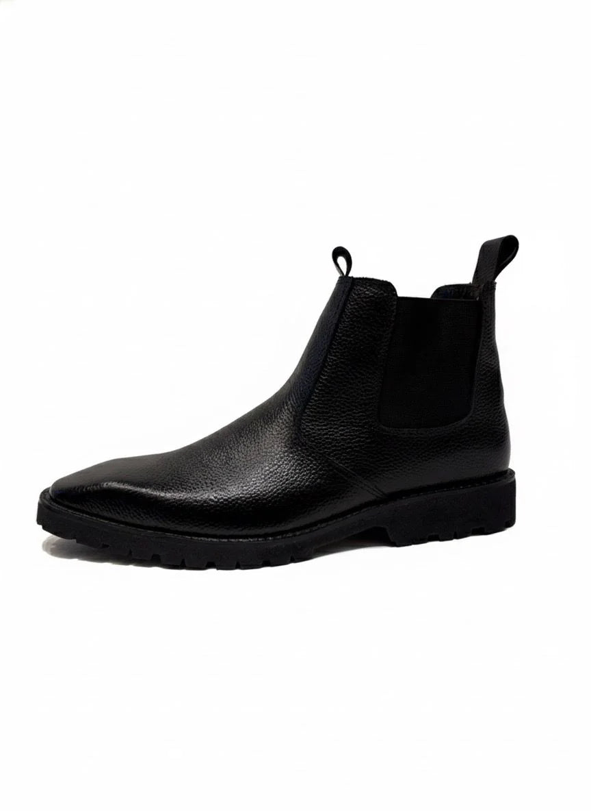 Black Leather Mac Chelsea Boots (Lug Sole)