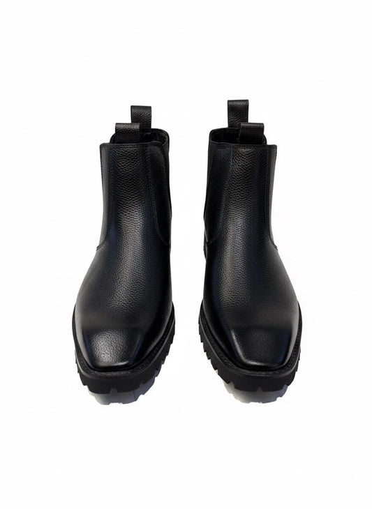 Black Leather Mac Chelsea Boots (Lug Sole)