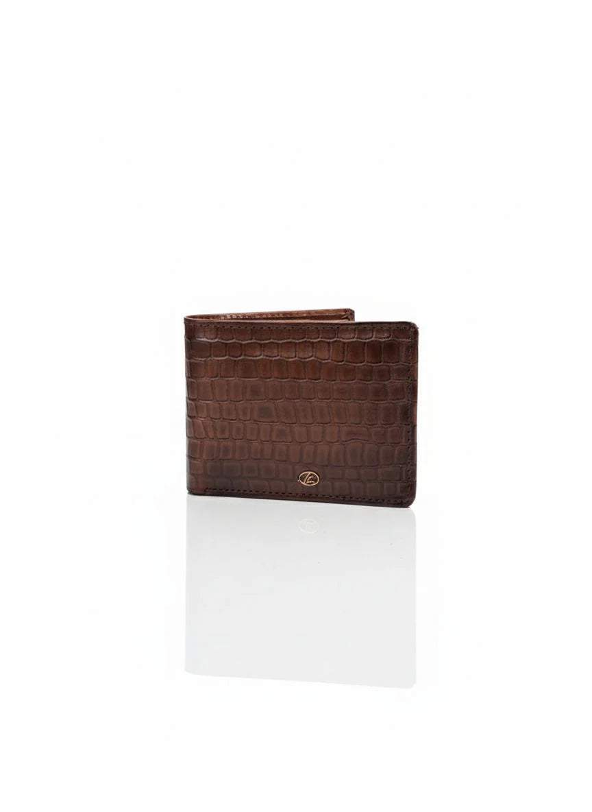 Brown Leather Bifold Crocodile Skin Wallet