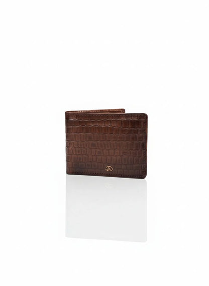 Brown Leather Bifold Crocodile Skin Wallet