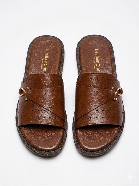 Brown Leather Buckle Chappal