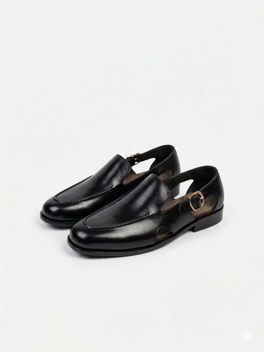 Midnight Cutout Buckle Sandals